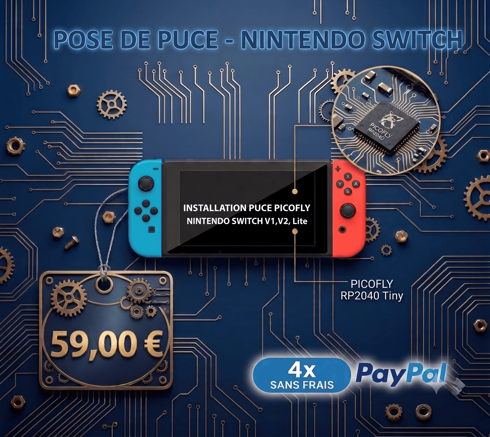 Pose de puce Picofly RP2040 sur Nintendo Switch V1 V2 et Lite