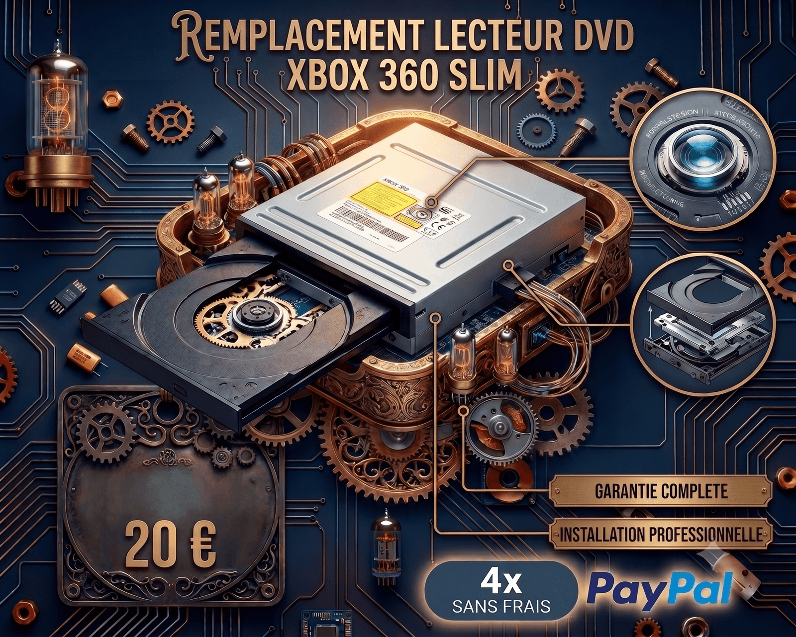 Prestation remplacement lecteur DVD Xbox 360 Slim installation professionnelle