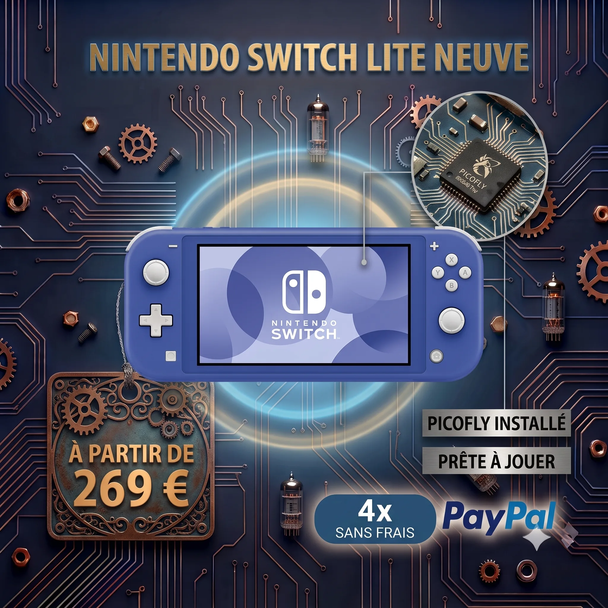 Console Nintendo Switch Lite bleue neuve modifiée avec puce Picofly