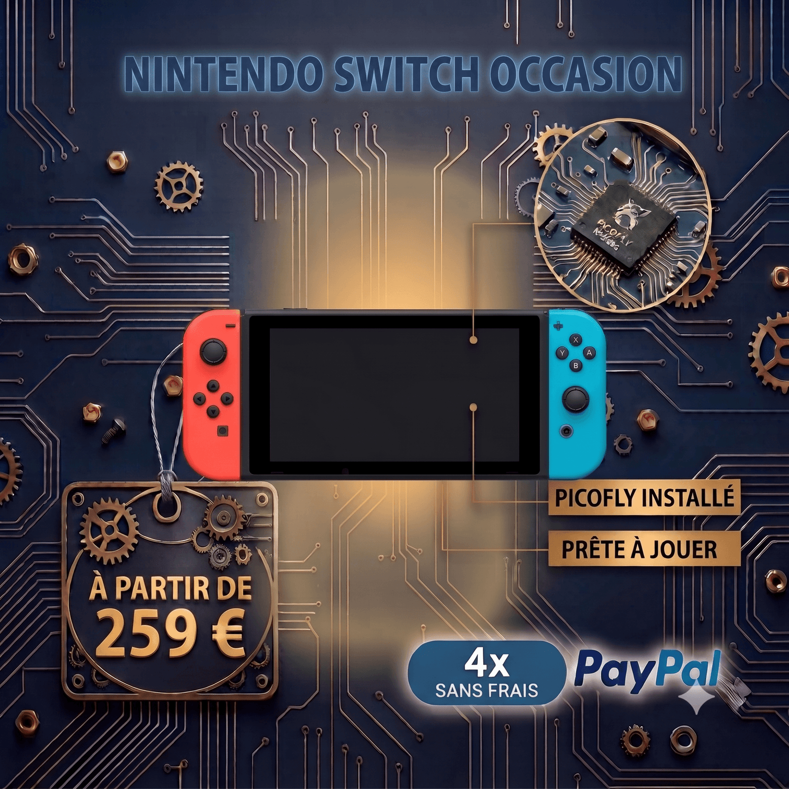 Console Nintendo Switch d'occasion modifiée avec puce Picofly et Atmosphere